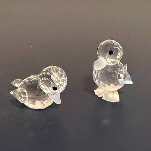 Swarovski Crystal Swimming Duck #7665-37 & Standing Mini Duck #7666-32 Figurines